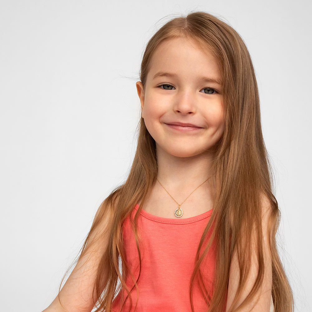 14k Gold Guardian Angel Medal Clear CZ Baby / Toddler / Kids Pendant/Necklace