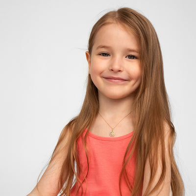 14k Gold Guardian Angel Medal Clear CZ Baby / Toddler / Kids Pendant/Necklace