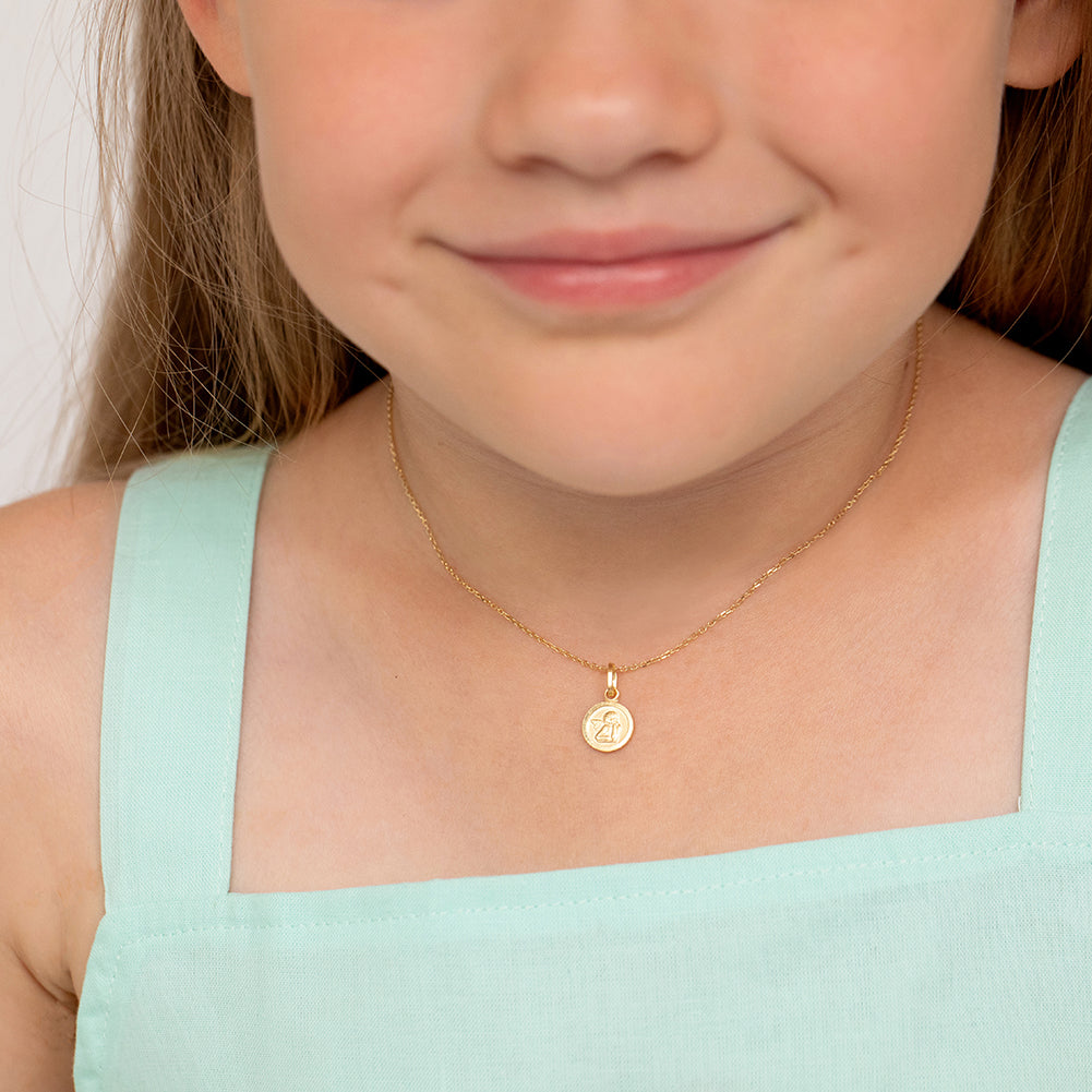 14k Gold Guardian Angel Medal Baby / Toddler / Kids Pendant/Necklace