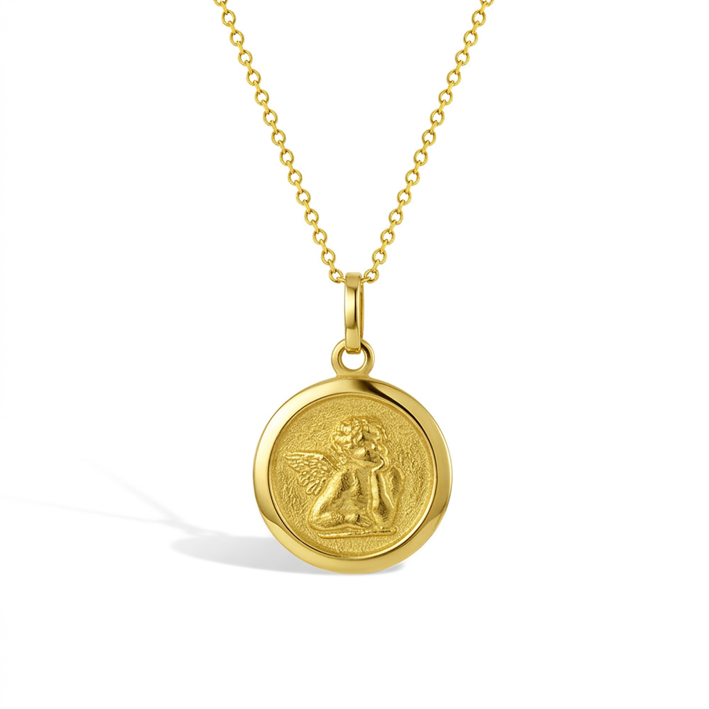 14k Gold Guardian Angel Medal Baby / Toddler / Kids Pendant