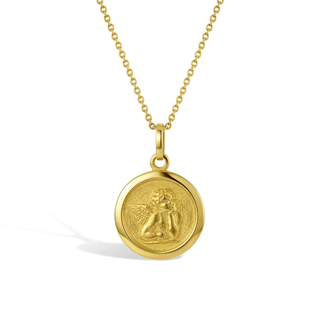 14k Gold Guardian Angel Medal Baby / Toddler / Kids Pendant