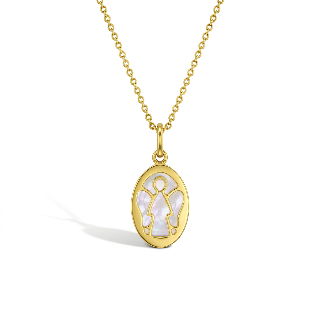 14k Gold Angel Outline Medal Baby / Toddler / Kids Pendant