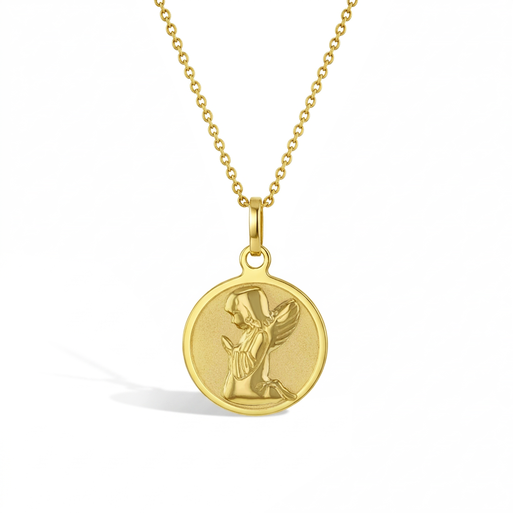 14k Gold Praying Guardian Angel Medal Kids / Children's / Girls Pendant