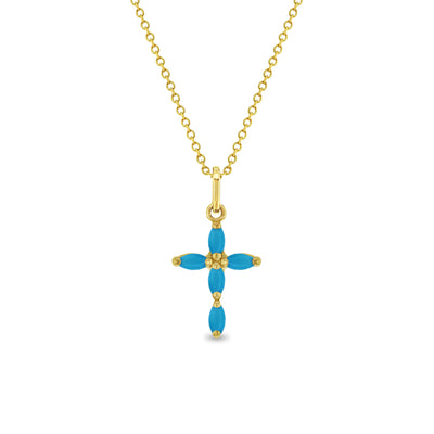 14k Gold Multi-Stone Cross Turquoise Kids / Children's / Girls Pendant/Necklace