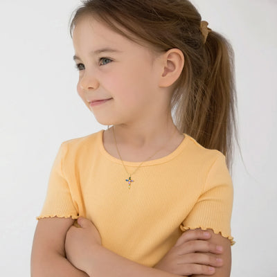 14k Gold Multi-Stone Cross CZ Kids / Children's / Girls Pendant/Necklace