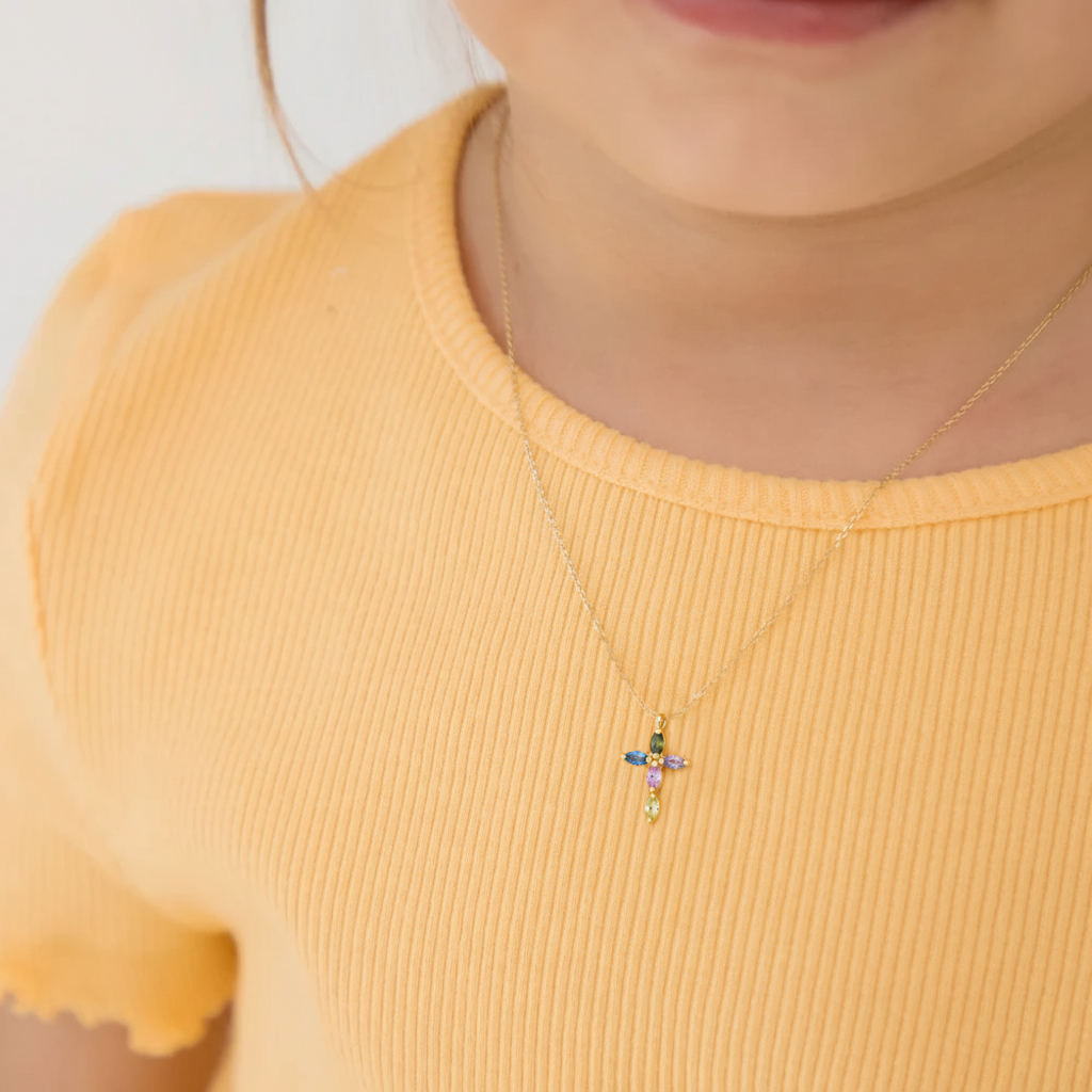 14k Gold Multi-Stone Cross CZ Kids / Children's / Girls Pendant