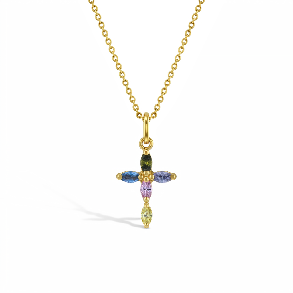 14k Gold Multi-Stone Cross CZ Kids / Children's / Girls Pendant