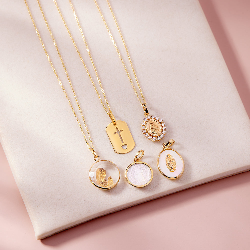 14k Gold Clear Cubic Zirconia Virgin Mary Baby / Toddler / Kids Pendant/Necklace