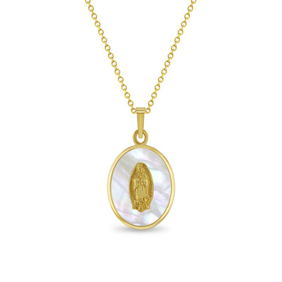 14k Gold Our Lady of Guadalupe Mother of Pearl Baby / Toddler / Kids Pendant/Necklace