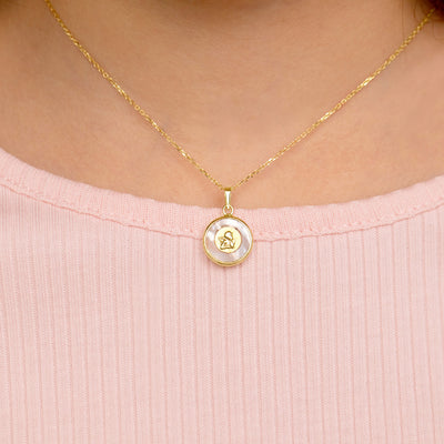 14k Gold Guardian Angel Medal Mother of Pearl Baby / Toddler / Kids Pendant/Necklace