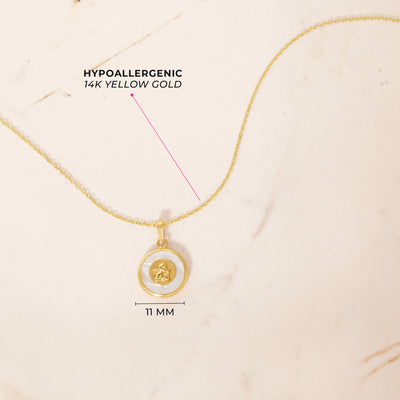 14k Gold Guardian Angel Medal Mother of Pearl Baby / Toddler / Kids Pendant/Necklace
