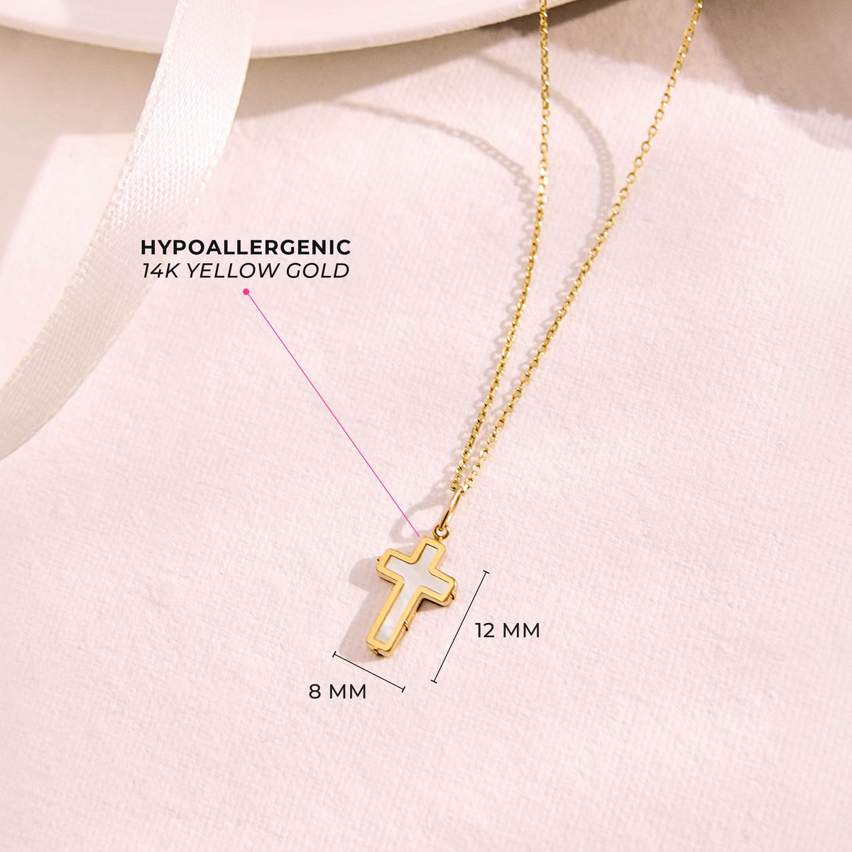 14k Gold Mother of Pearl Cross Baby / Toddler / Kids Pendant/Necklace