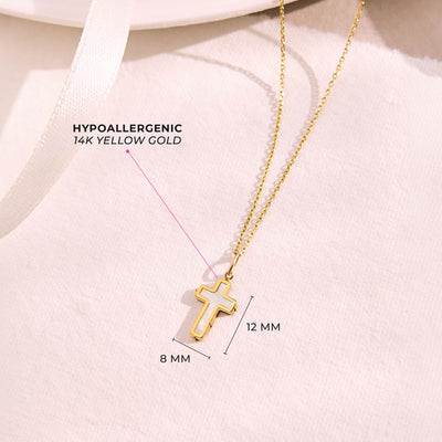 14k Gold Mother of Pearl Cross Baby / Toddler / Kids Pendant/Necklace