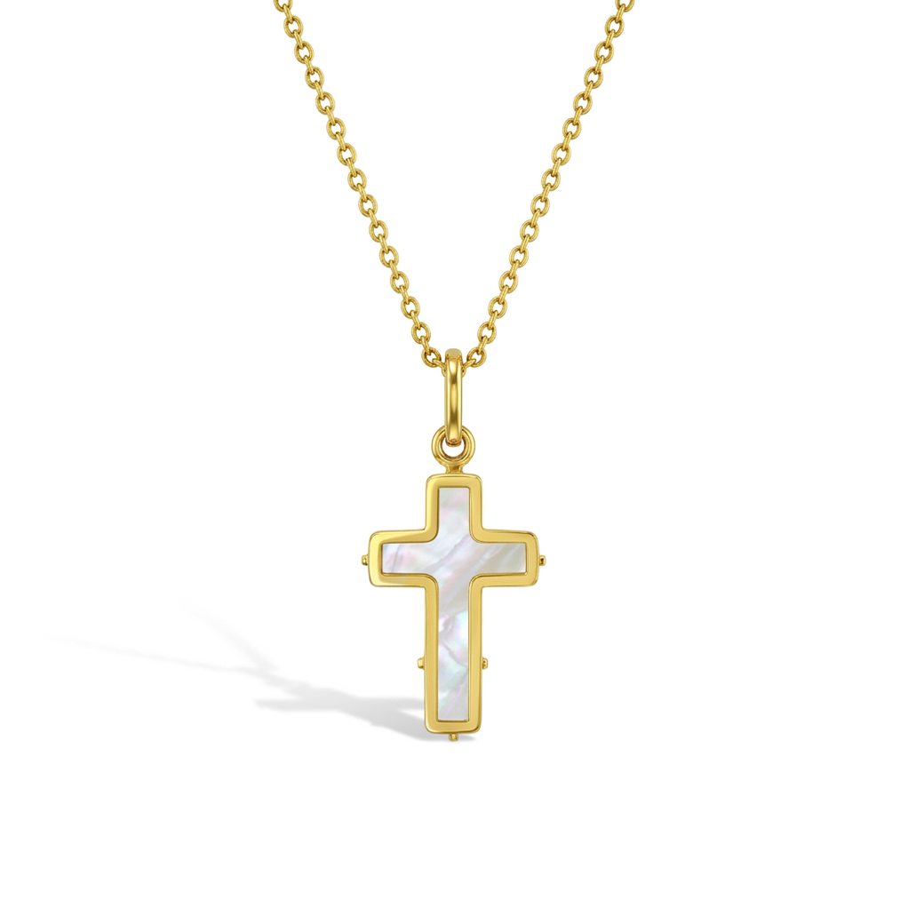 14k Gold Mother of Pearl Cross Baby / Toddler / Kids Pendant