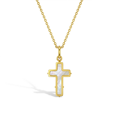 14k Gold Mother of Pearl Cross Baby / Toddler / Kids Pendant