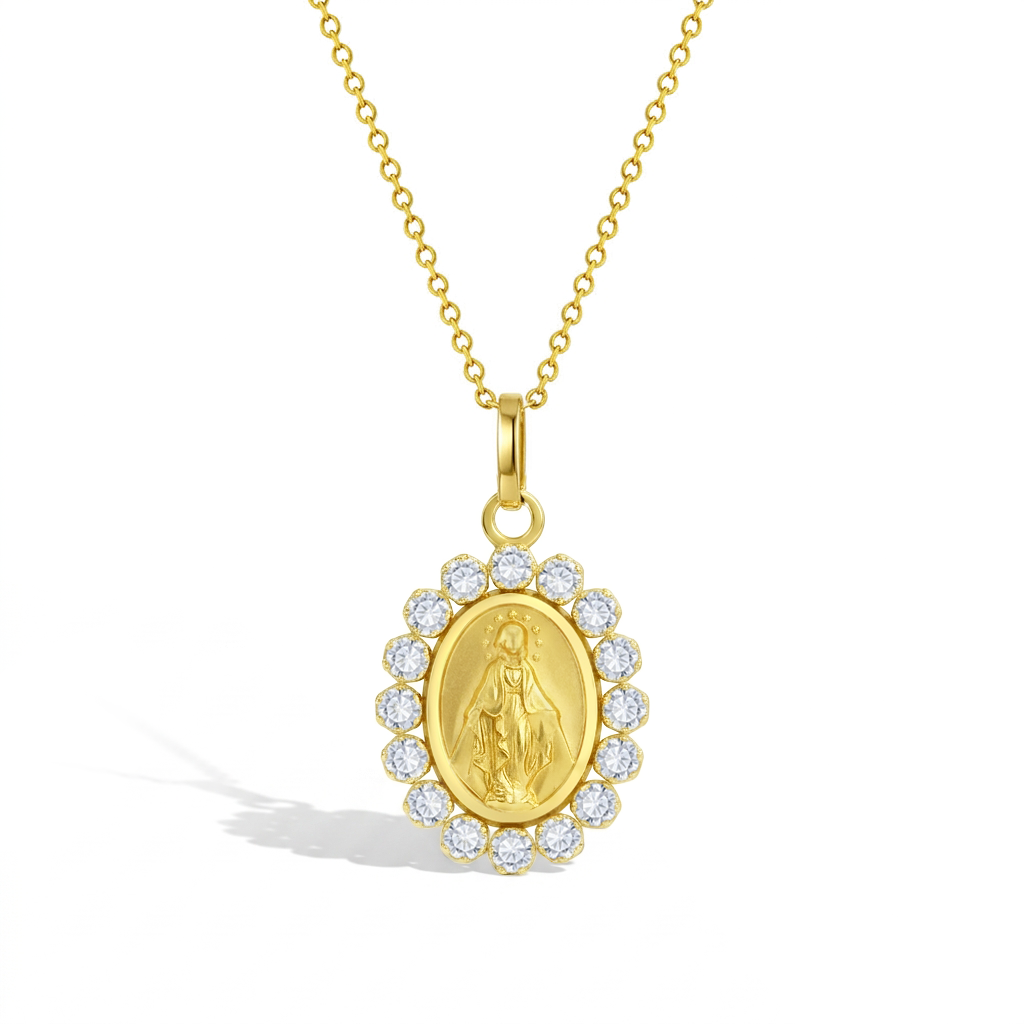 14k Gold Clear Cubic Zirconia Virgin Mary Baby / Toddler / Kids Pendant