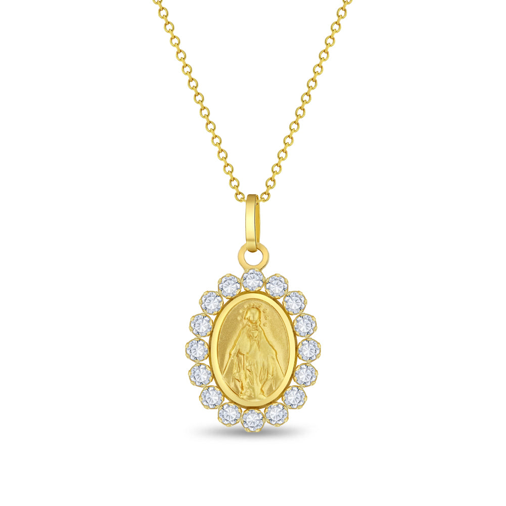 14k Gold Clear Cubic Zirconia Virgin Mary Baby / Toddler / Kids Pendant/Necklace