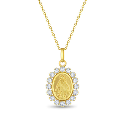 14k Gold Clear Cubic Zirconia Virgin Mary Baby / Toddler / Kids Pendant/Necklace