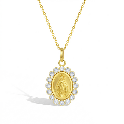 14k Gold Clear Cubic Zirconia Virgin Mary Baby / Toddler / Kids Pendant