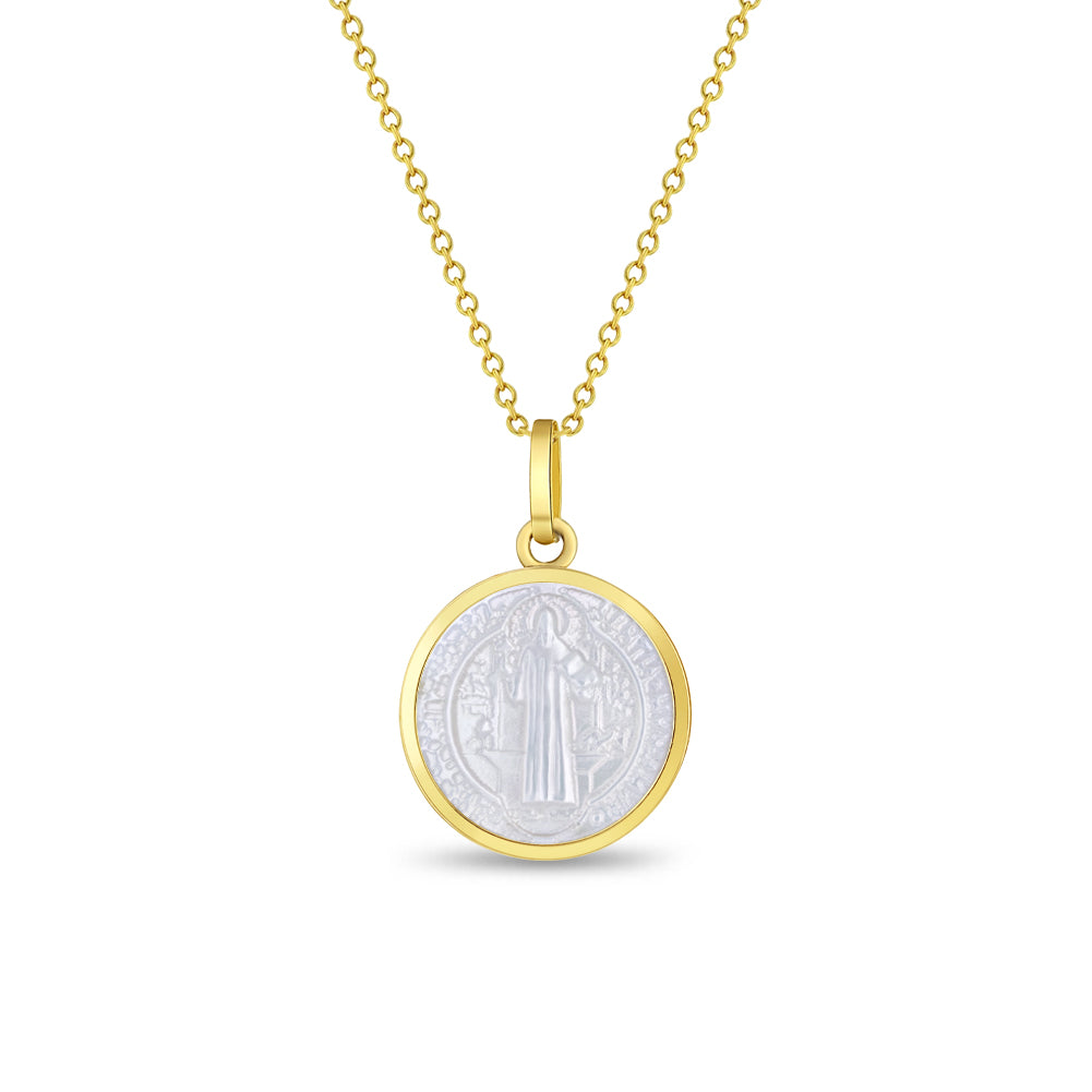 14k Gold St Benedict Mother of Pearl Baby / Toddler / Kids Pendant/Necklace