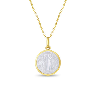 14k Gold St Benedict Mother of Pearl Baby / Toddler / Kids Pendant/Necklace
