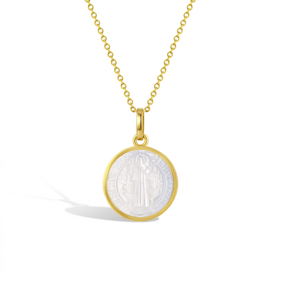 14k Gold St Benedict Mother of Pearl Baby / Toddler / Kids Pendant