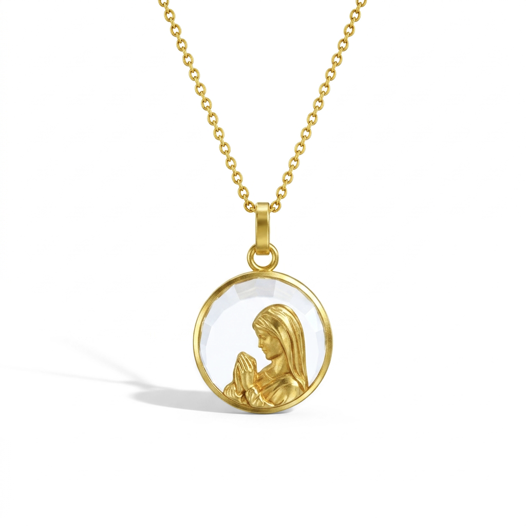 14k Gold Virgin Mary Praying Murano Glass Baby / Toddler / Kids Pendant