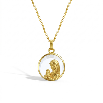 14k Gold Virgin Mary Praying Murano Glass Baby / Toddler / Kids Pendant