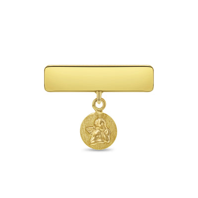 14k Gold Engravable Angel Charm Baby / Toddler / Kids Safety Pin Brooch