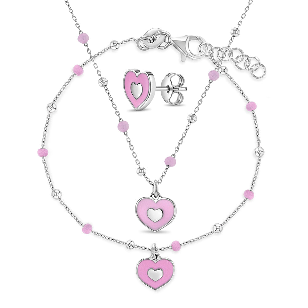 Groovy Heart Satellite Kids / Children's / Girls Jewelry Set - Sterling Silver